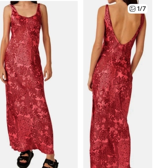 Free People Dresses & Skirts - FREE PEOPLE WORTH THE WAIT BIAS CUT SLEEVELESS FLORAL MAXI DRESS LARGE RED